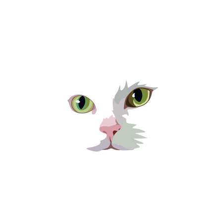 Portrait of a white cat with green eyes on a white background in a minimalist design.のイラスト素材