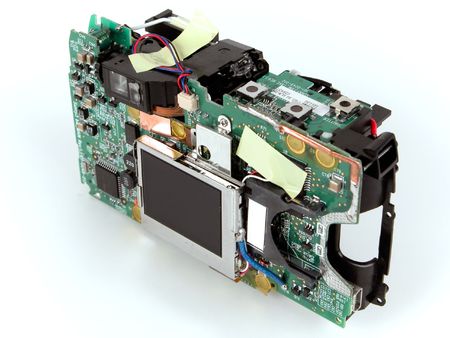 Interior of a digital camera against white background