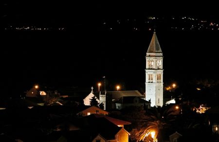 Church at nighttime on the island of Brac, Croatiaの写真素材