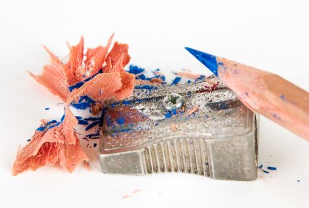 A pencil sharpener against white backgroundの写真素材
