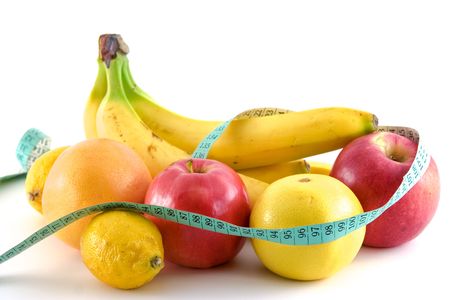Various fruit against white backgroundの写真素材