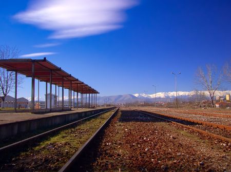 Empty railway station in Skopje, Macedoniaの写真素材
