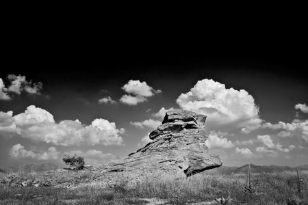 Stone sculpture in black and whiteの写真素材