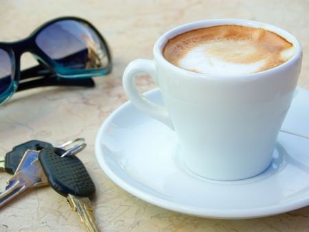 Cup of coffee in a cafe barの写真素材