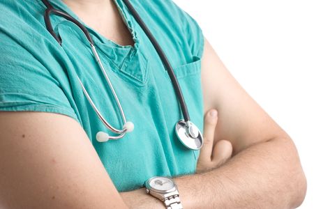 Hospital doctor against white backgroundの写真素材