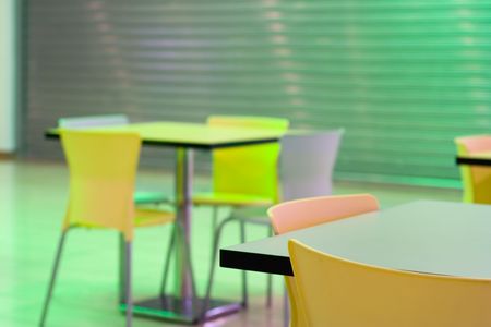 Empty tables at food courtの写真素材
