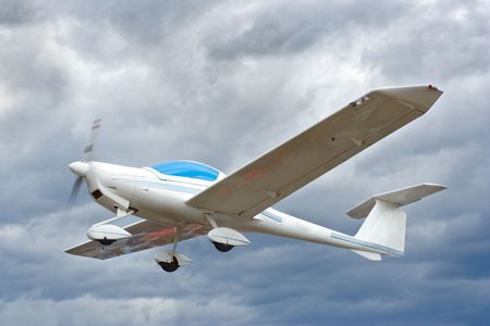 A small private plane in flight