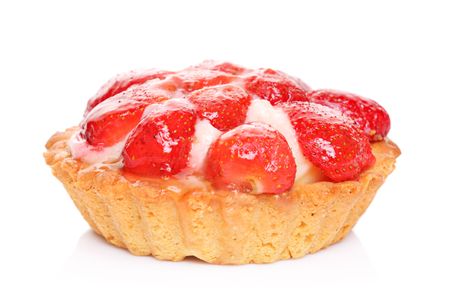 A strawberry tartlet isolated on a white backgroundの写真素材