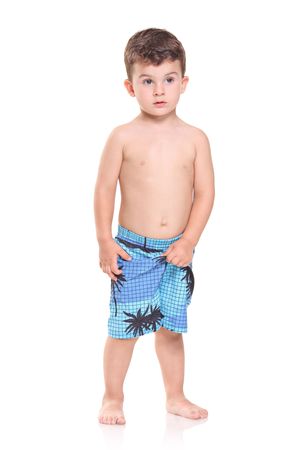 Adorable young boy posing isolated on white backgroundの写真素材