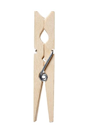 A view of a clothes peg isolated on white backgroundの写真素材