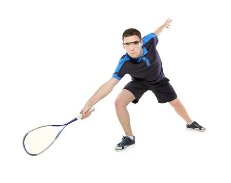 A squash player isolated on white backgroundの写真素材