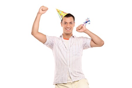 A party person celebrating isolated against white backgroundの写真素材