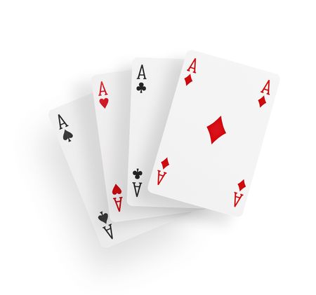 A view of four aces playing cards isolated on white background