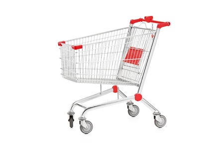 A studio shot of an empty shopping cart isolated on white backgroundの写真素材