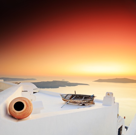 A sunset over Santorini island, Greeceの写真素材