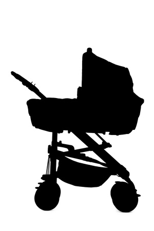 A silhouette of a baby stroller isolated on white backgroundの写真素材