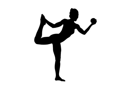 A silhouette of a female athlete working out with a ball isolated on white backgroundのイラスト素材