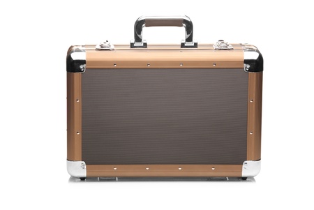 A studio shot of a suitcase isolated against white backgroundの写真素材