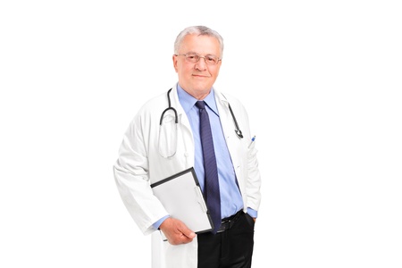 A mature healthcare professional posing isolated against white backgroundの写真素材