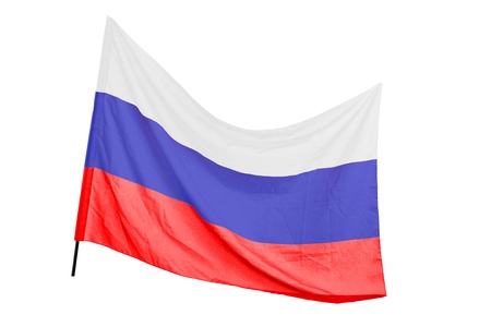 A studio shot of a russian flag waving isolated on white backgroundの写真素材