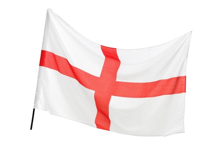 A studio shot of a flag of England waving isolated on white backgroundの写真素材