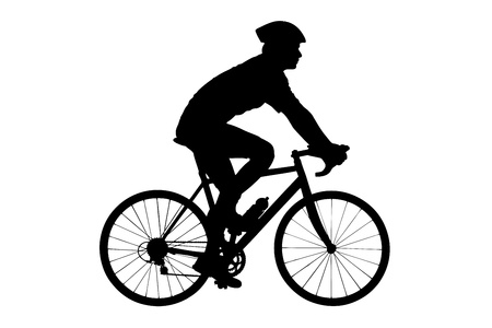 A silhouette of a male biker with helmet biking isolated against white backgroundのイラスト素材