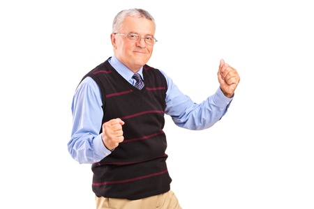 A happy mature man isolated on white backgroundの写真素材