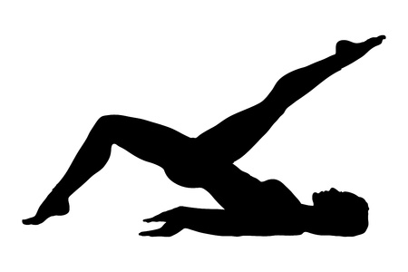 Silhouette of a female exercising isolated on white backgroundの写真素材