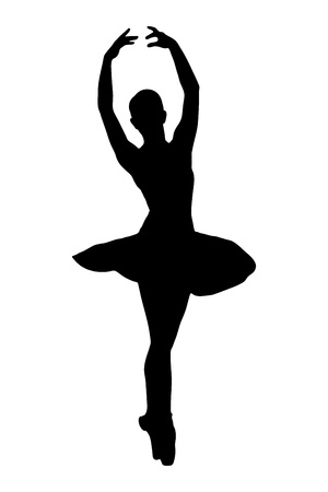 A silhouette of a ballerina dancer making a ballet posing against white backgroundの写真素材