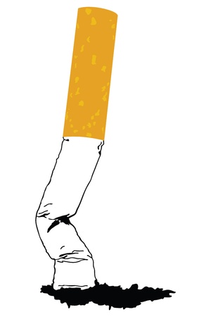A silhouette of a smoking cigarette isolated on white backgroundの写真素材