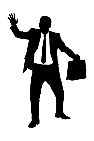 A silhouette of a confused businessman isolated on white backgroundの写真素材