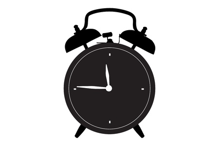 A silhouette of a retro alarm clock against white backgroundの写真素材