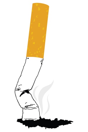 A silhouette of a smoking cigarette isolated on white backgroundの写真素材
