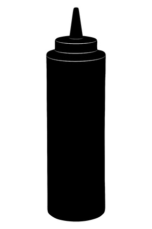 A silhouette of a bottle of ketchup isolated on white backgroundの写真素材