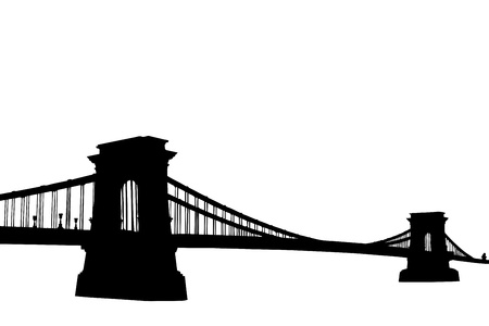 A silhouette of a Chain bridge  Szechenyi Lanchid  in Budapest, Hungary, isolated on white backgroundの写真素材
