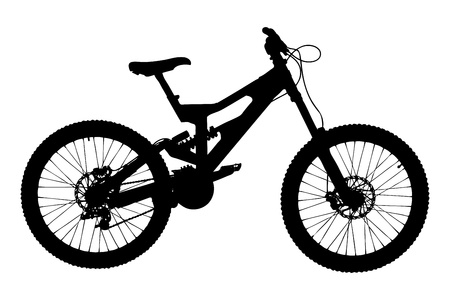 A silhouette of a mountain bike isolated on white backgroundの写真素材