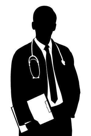 A silhouette of a medical doctor isolated against white backgroundの写真素材