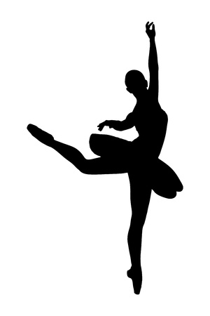 Silhouette of a full length portrait of a ballerina dancer making a ballet isolated on whiteの写真素材