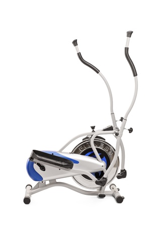 A studio shot of a cross trainer isolated against white backgroundの写真素材