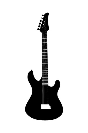 A silhouette of an electric guitar isolated against white backgroundの写真素材