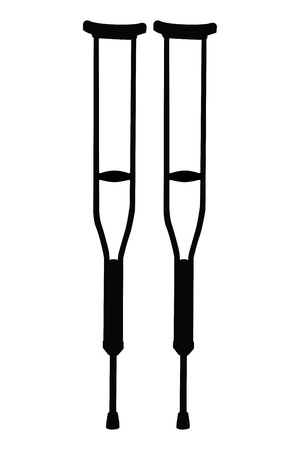 A silhouette of pair of crutches orthopedic equipment isolated on white backgroundの写真素材