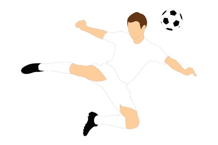 A soccer player shooting a ball with his head isolated on white backgroundの写真素材