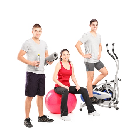 Group of people at the gym posing isolated on white backgroundの写真素材