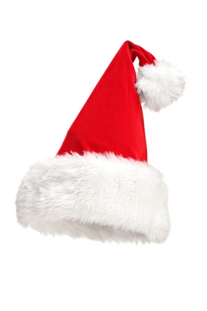 A studio shot of a Santa hat isolated on white backgroundの写真素材