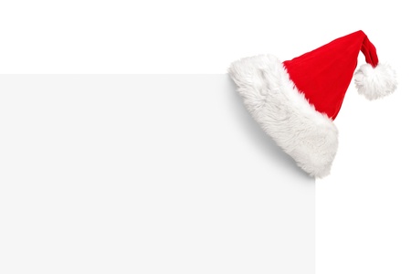 Santa hat on a blank panel isolated on white backgroundの写真素材