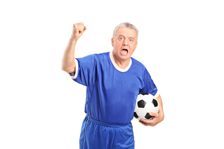 Fanatic football supporter cheering isolated の写真素材