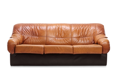 Leather sofa isolated on white backgroundの写真素材