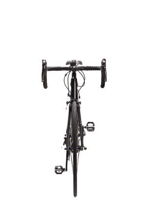 Front shot of a custom black road bicycle isolated on white backgroundの写真素材