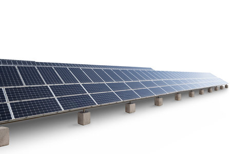 Photovoltaic panel farm isolated on white background