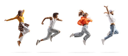 Group of dancers jumping isolated on white backgroundの写真素材